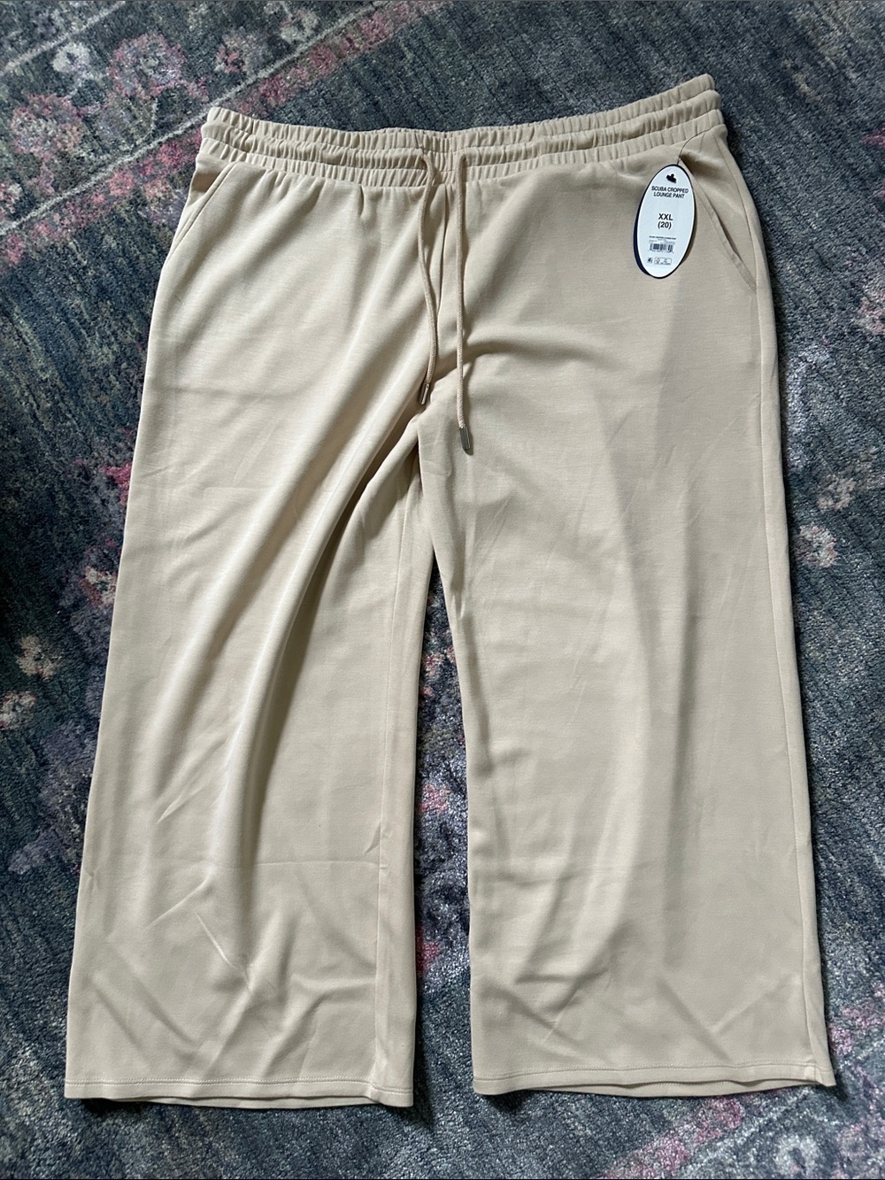 Scoop Scuba Cropped Lounge Wide-Leg Drawstring Pants - Cream XXL Cozy Athleisure